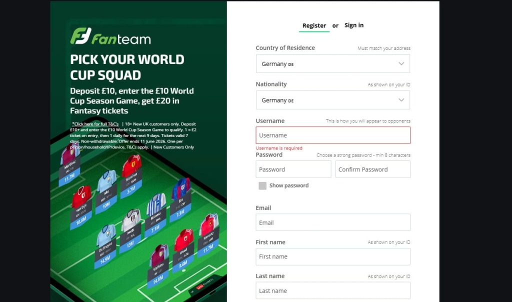 FanTeam login
